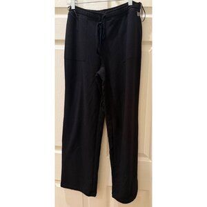 Natori Black Wide-Leg Fleece Lounge Pants W/ Drawstring Waistband